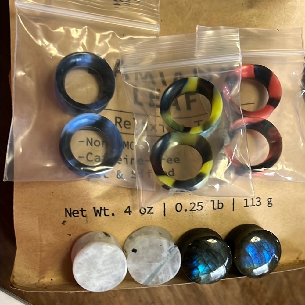 Colorful rainbow moonstone plugs labradorite
